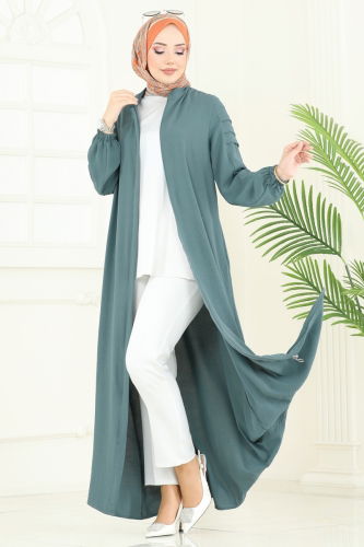 moda selvim عباءة أخضر باهت 390DVL817 - Thumbnail