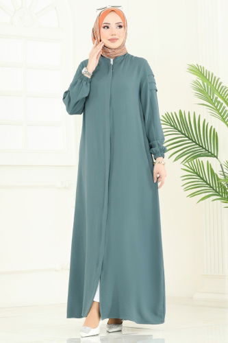 moda selvim عباءة أخضر باهت 390DVL817 - Thumbnail