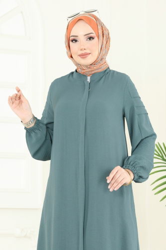 moda selvim عباءة أخضر باهت 390DVL817 - Thumbnail
