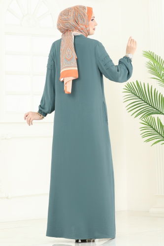 moda selvim عباءة أخضر باهت 390DVL817 - Thumbnail