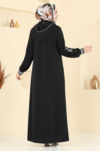 moda selvim Abaya 391DVL817 Black - Thumbnail