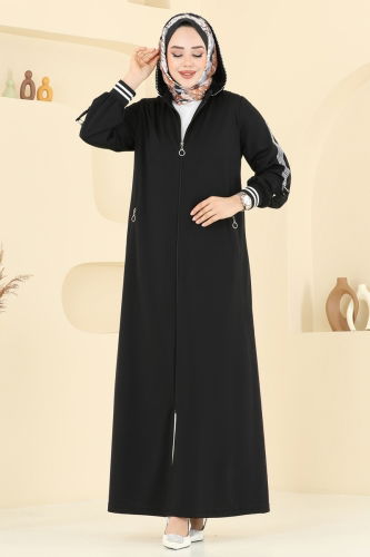 moda selvim عباءة أسود 391DVL817 - Thumbnail