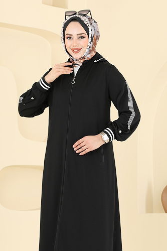 moda selvim عباءة أسود 391DVL817 - Thumbnail