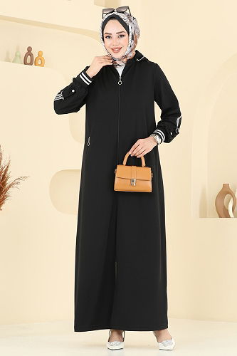 moda selvim عباءة أسود 391DVL817 - Thumbnail