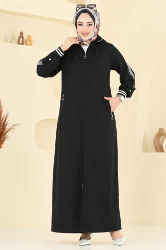 moda selvim عباءة أسود 391DVL817 - Thumbnail