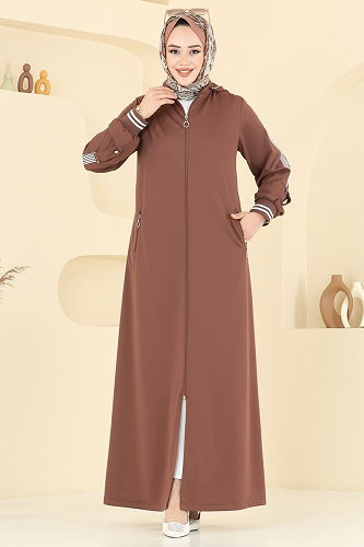 moda selvim Abaya 391DVL817 Brown - Thumbnail