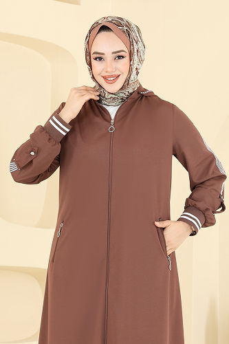 moda selvim Abaya 391DVL817 Brown - Thumbnail