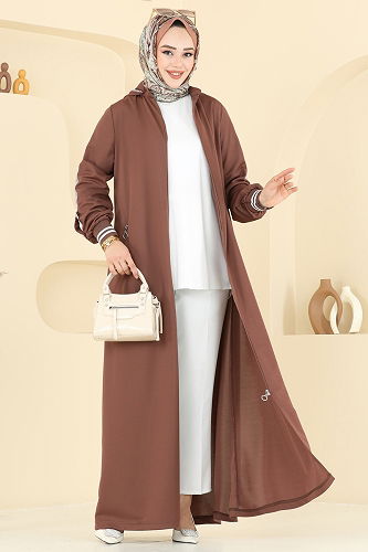 moda selvim عباءة بني 391DVL817 - Thumbnail