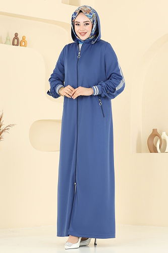 moda selvim Abaya 391DVL817 Indigo - Thumbnail