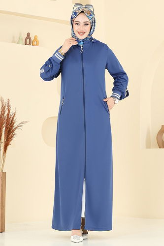 moda selvim عباءة ازرق 391DVL817 - Thumbnail