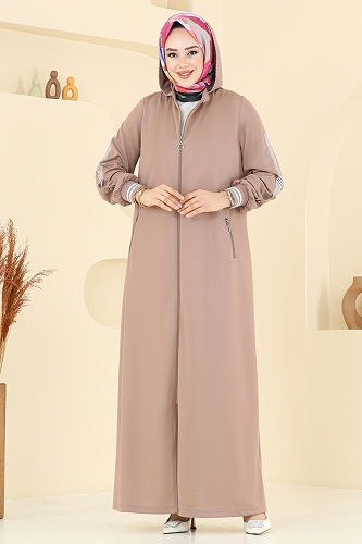 moda selvim عباءة بيج 391DVL817 - Thumbnail