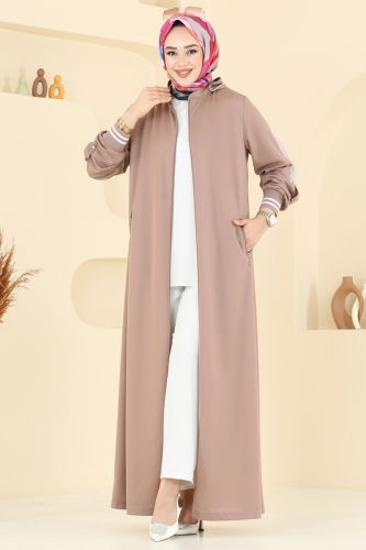 moda selvim عباءة بيج 391DVL817 - Thumbnail