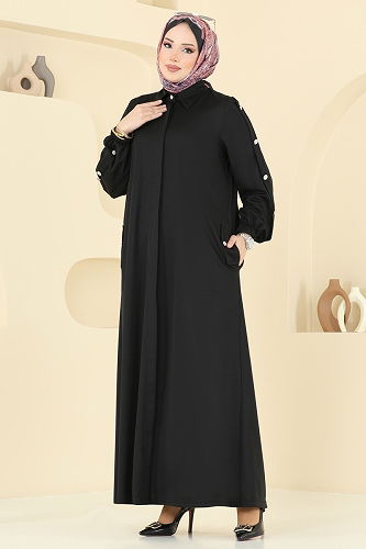moda selvim عباءة أسود 394DVL817 - Thumbnail