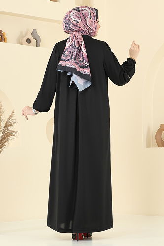 moda selvim عباءة أسود 394DVL817 - Thumbnail