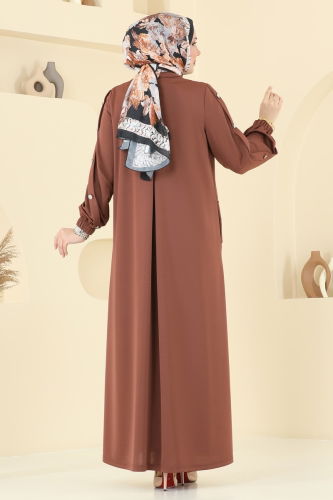 moda selvim Abaya 394DVL817 Brown - Thumbnail