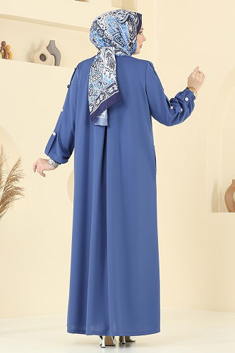 moda selvim Abaya 394DVL817 Indigo - Thumbnail