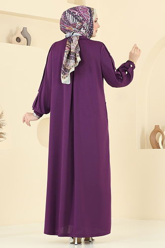 moda selvim Abaya 394DVL817 Purple - Thumbnail