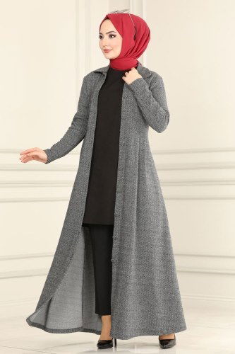 moda selvim Abaya 4025-1UKB139 Dark Gray - Thumbnail