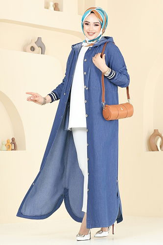 moda selvim Abaya 4174MKL719 Dark Denim - Thumbnail