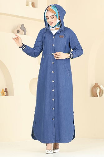 moda selvim Abaya 4174MKL719 Dark Denim - Thumbnail
