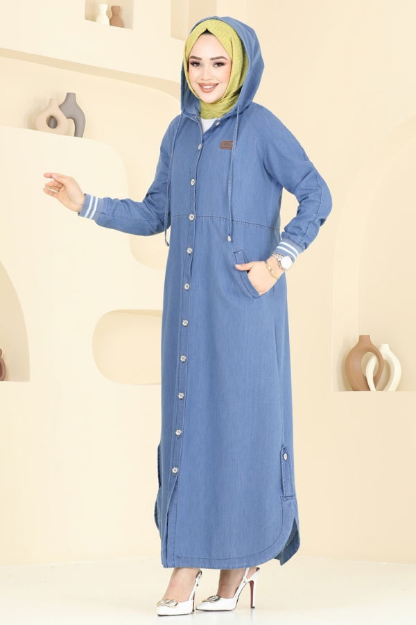 Modaselvim خصم صافٍ20%+20% في سلة التسوق عباءة جينز فاتح 4174MKL719