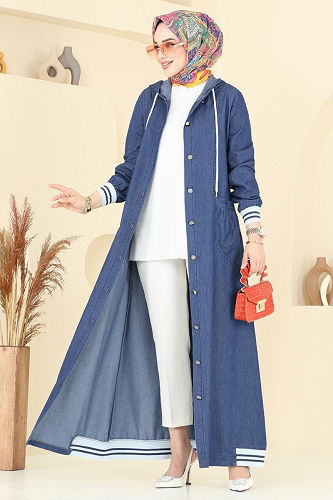 moda selvim Abaya 4180MKL719 Dark Denim - Thumbnail