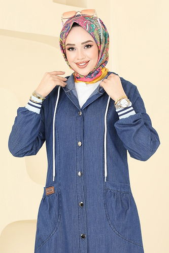 moda selvim Abaya 4180MKL719 Dark Denim - Thumbnail