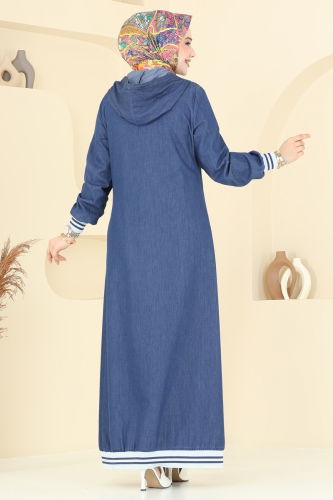 moda selvim عباءة جينز غامق 4180MKL719 - Thumbnail