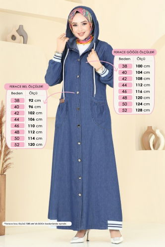 moda selvim عباءة جينز غامق 4180MKL719 - Thumbnail