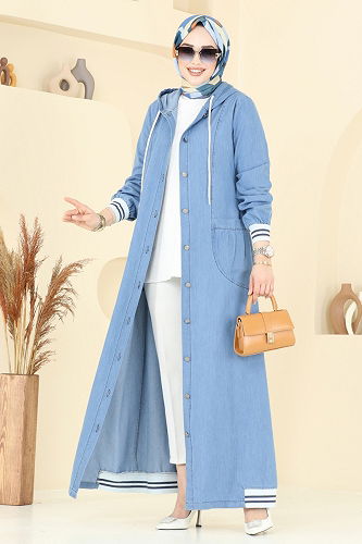 moda selvim Abaya 4180MKL719 Light Denim - Thumbnail