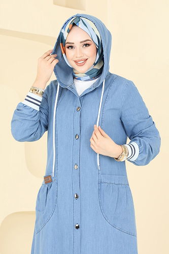 moda selvim Abaya 4180MKL719 Light Denim - Thumbnail