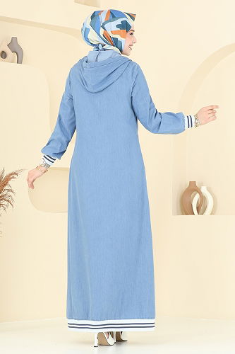 moda selvim عباءة جينز فاتح 4180MKL719 - Thumbnail