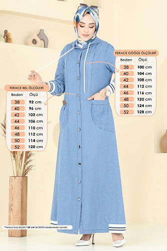 moda selvim عباءة جينز فاتح 4180MKL719 - Thumbnail