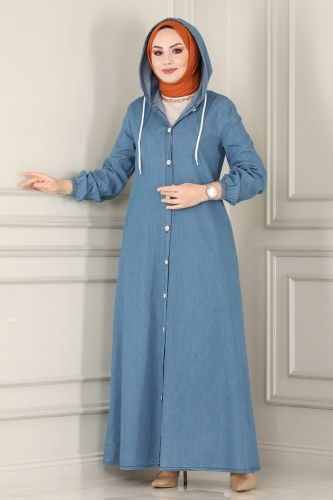 moda selvim Abaya 4326MKL719 Light Denim - Thumbnail