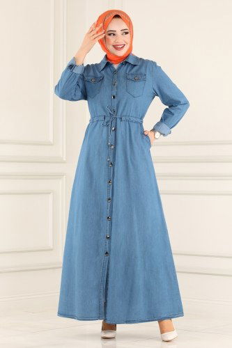 moda selvim Abaya 4327MKL719 Light Denim - Thumbnail