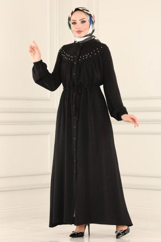 moda selvim Abaya 4374AL357 Black - Thumbnail
