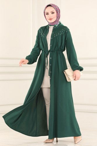 moda selvim Abaya 4374AL357 Emerald - Thumbnail