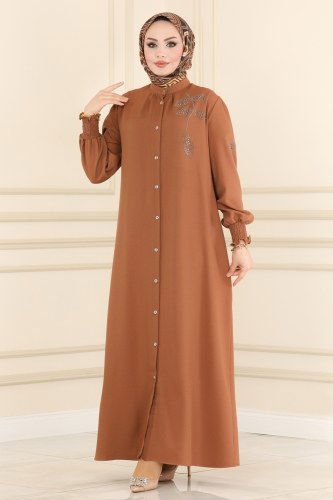 moda selvim Abaya 438EFS762 Tan - Thumbnail