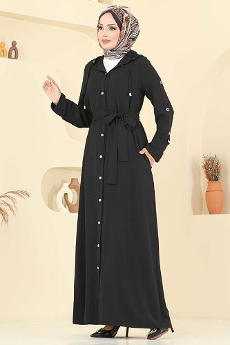 moda selvim Abaya 451DVL817 Black - Thumbnail