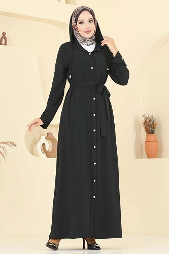 moda selvim Abaya 451DVL817 Black - Thumbnail