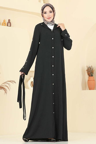 moda selvim Abaya 451DVL817 Black - Thumbnail