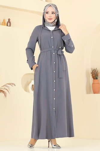 moda selvim Abaya 451DVL817 Gray - Thumbnail
