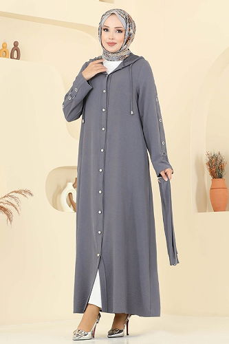 moda selvim Abaya 451DVL817 Gray - Thumbnail