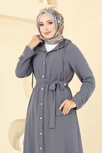 moda selvim عباءة رمادي 451DVL817 - Thumbnail