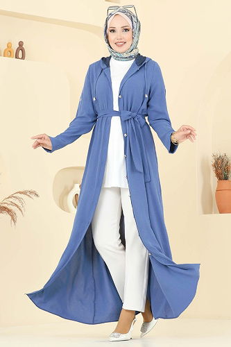 moda selvim Abaya 451DVL817 Indigo - Thumbnail
