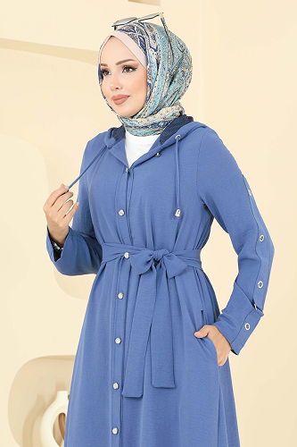 moda selvim Abaya 451DVL817 Indigo - Thumbnail