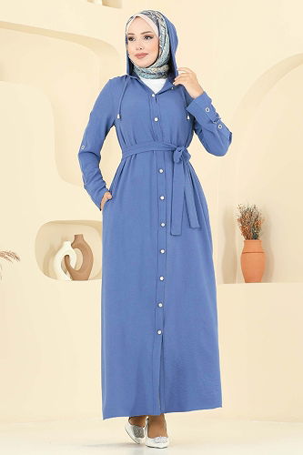 moda selvim Abaya 451DVL817 Indigo - Thumbnail