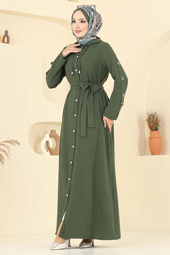 moda selvim Abaya 451DVL817 Khaki - Thumbnail