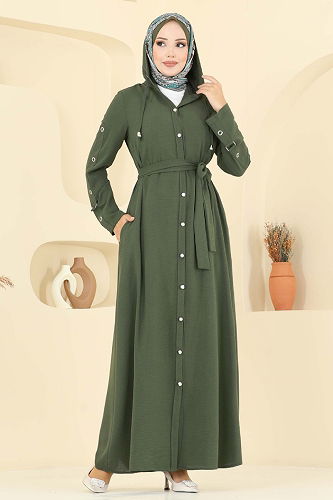 moda selvim عباءة اخضر عفني 451DVL817 - Thumbnail