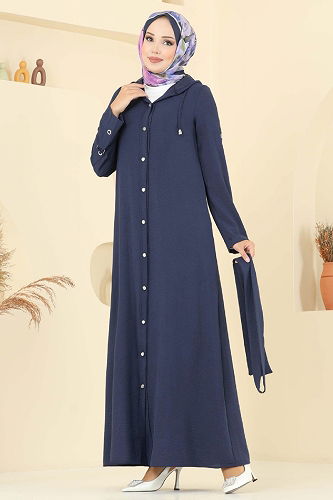 moda selvim Abaya 451DVL817 Navy Blue - Thumbnail